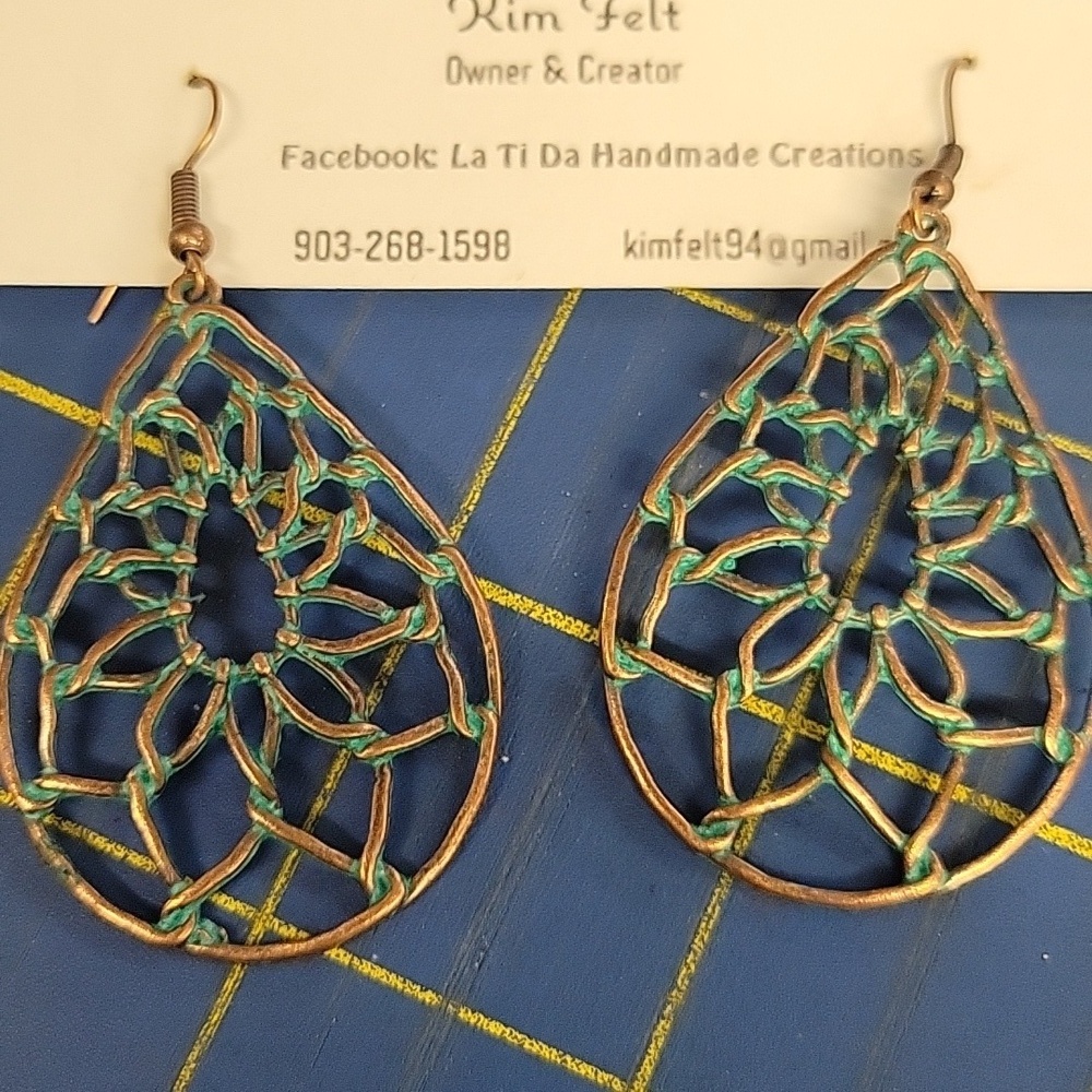 Turquoise Aged Copper Teardrop Earrings